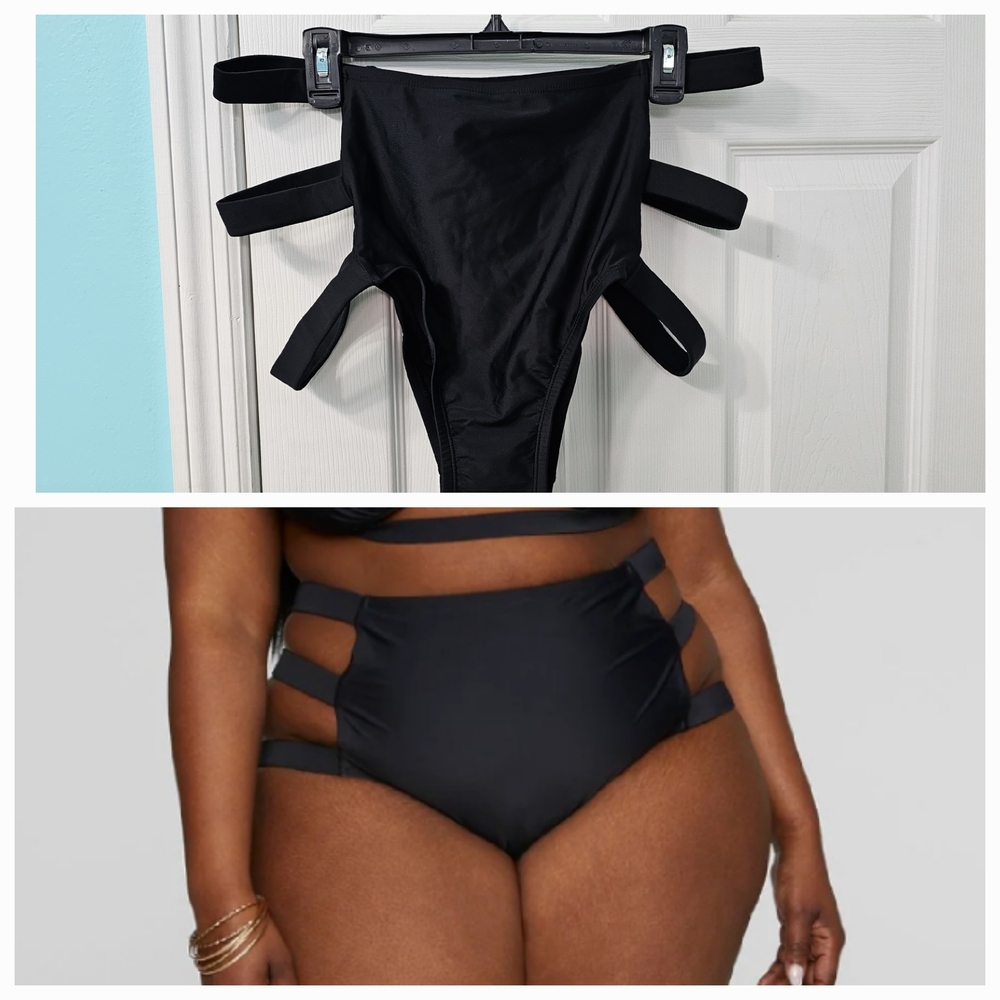 FTF 1x Black High-Waisted Strappy Bikini Bottom